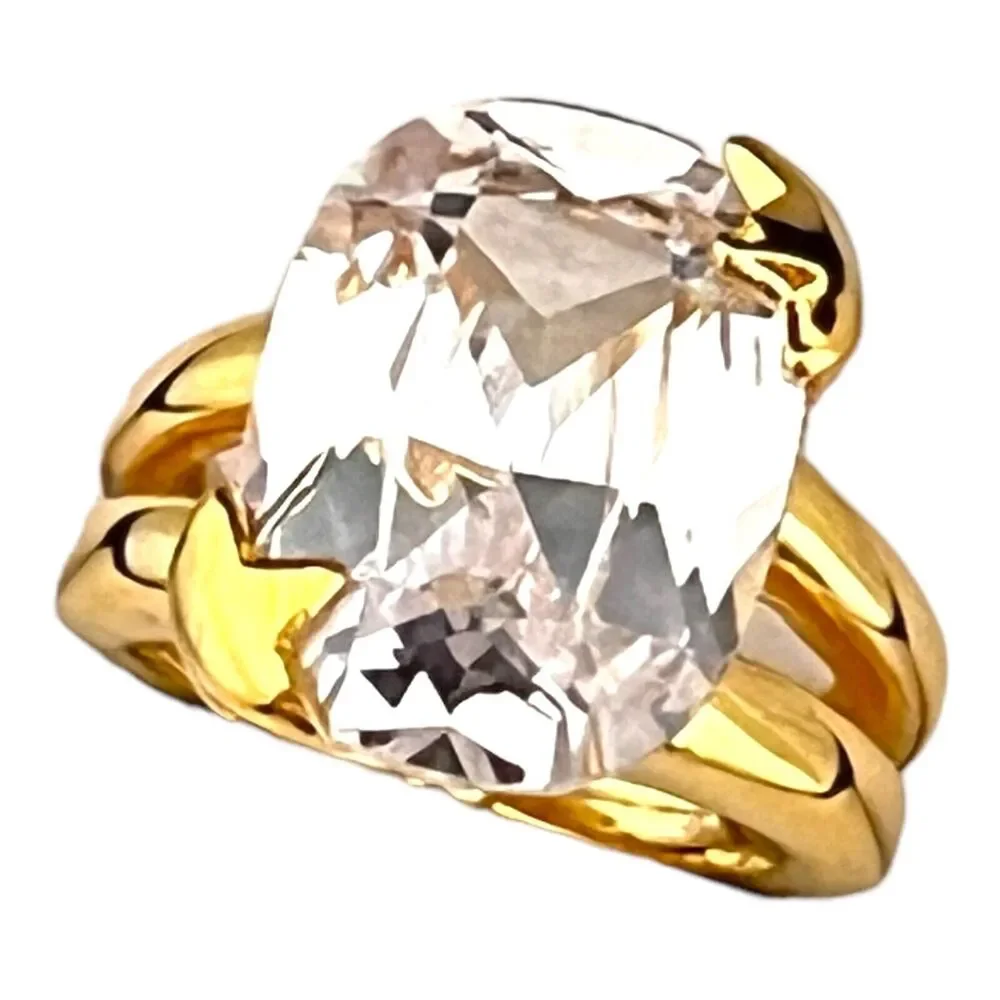 New Gold Tone Cubic Zirconia Ring Large Oval Cocktail Statement Size 5 - 5K